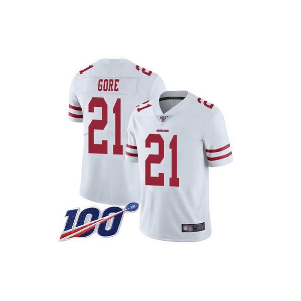 Men's Nike San Francisco 49ers #21 Frank Gore White Road 100th Season Vapor Untouchable Jersey