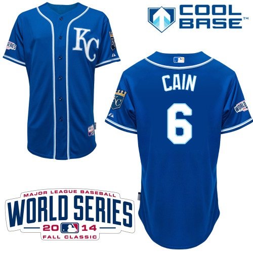 Kansas City Royals #6 Lorenzo Cain Light Blue Alternate 2 Cool Base W/2014 World Series Patch Stitched MLB Jersey