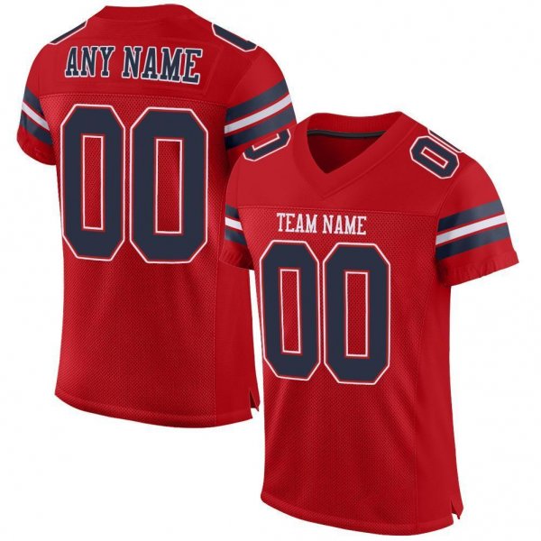 Men's Custom Red Navy-White Mesh Authentic Football Jersey