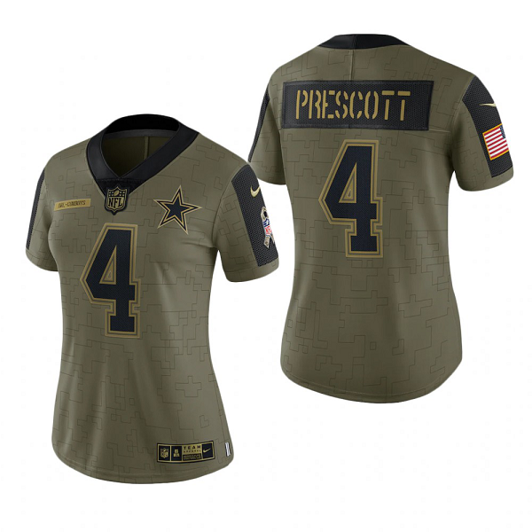 Women's Dallas Cowboys Dak Prescott Olive 2021 Salute To Service Limited NFL Jersey