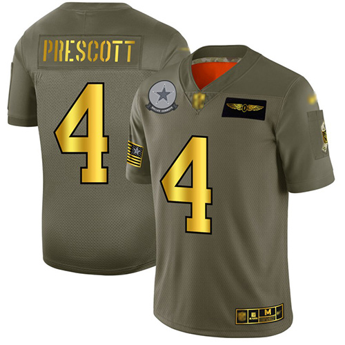 Men's Dallas Cowboys #4 Dak Prescott Camo/Gold Stitched NFL Limited 2019 Salute To Service Jersey