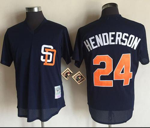 Mitchell And Ness 1996 San Diego Padres #24 Rickey Henderson Navy Blue Throwback Stitched MLB Jersey