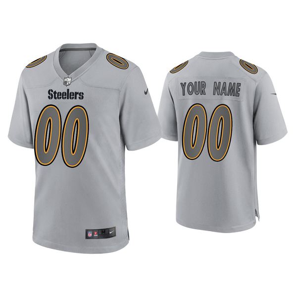 Men's Pittsburgh Steelers Custom Gray Atmosphere Fashion Game Jersey