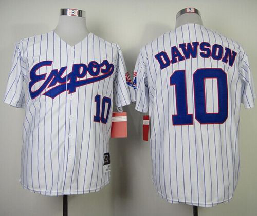 Mitchell And Ness 1982 Montreal Expos #10 Andre Dawson White Blue Strip Throwback Stitched MLB Jersey