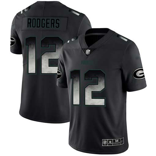 Green Bay Packers #12 Aaron Rodgers Black Men's Stitched NFL Vapor Untouchable Limited Smoke Fashion Jersey