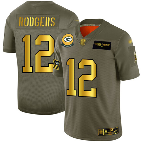 Men's Green Bay Packers #12 Aaron Rodgers Camo/Gold Stitched NFL Limited 2019 Salute To Service Jersey