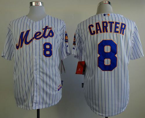 New York Mets #8 Gary Carter White(Blue Strip) Home Cool Base Stitched MLB Jersey