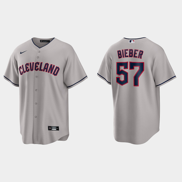 Men's Cleveland Guardians #57 Shane Bieber Gray Road MLB Jersey