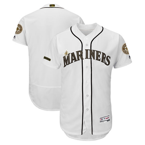 Men's Seattle Mariners Blank Majestic White 2018 Memorial Day Collection Flex Base MLB Team Jersey