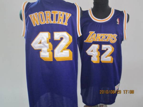 Men's Los Angeles Lakers #42 James Worthy Stitched Purple Throwback NBA Jersey