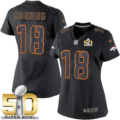 Nike Denver Broncos #18 Peyton Manning Black Impact Super Bowl 50 Women's Stitched NFL Limited Jersey