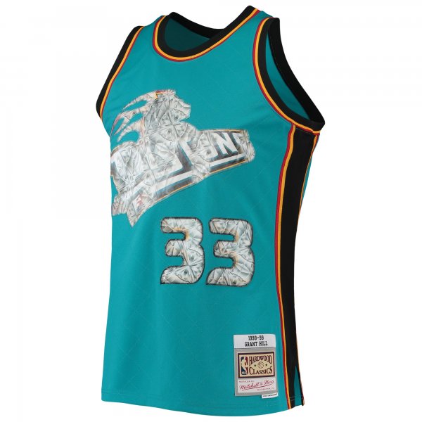 Men's Detroit Pistons Grant Hill Mitchell & Ness Teal 1998/99 Hardwood Classics NBA 75th Anniversary Diamond Swingman Jersey