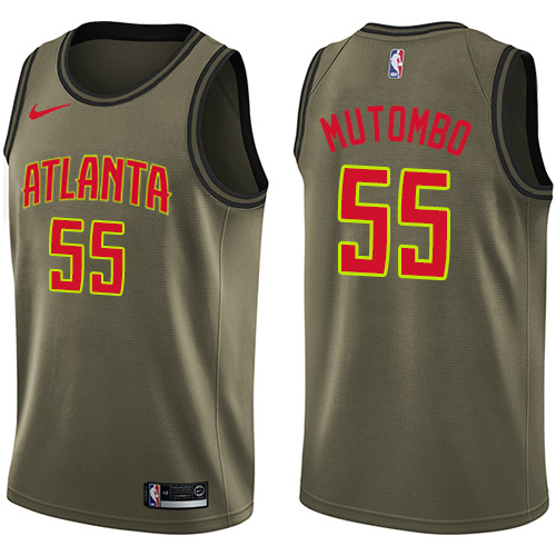 Men's Nike Atlanta Hawks #55 Dikembe Mutombo Green Salute to Service Swingman NBA Jersey