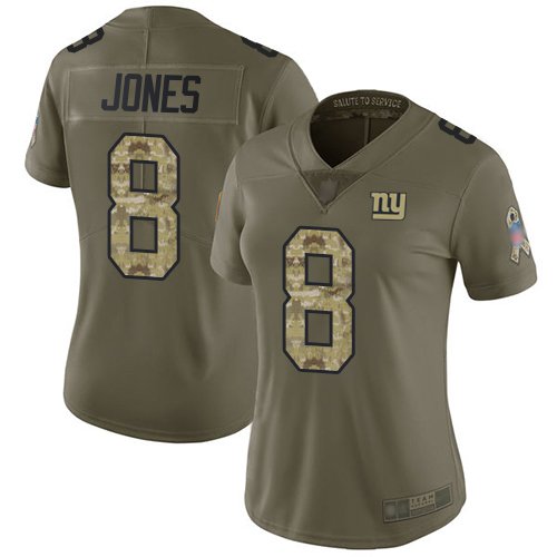 New York Giants #8 Daniel Jones Olive/Camo Women's Stitched NFL Limited 2017 Salute to Service Jersey