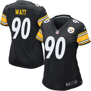 Nike Pittsburgh Steelers #90 T. J. Watt Black Team Color Women's Stitched NFL Elite Jersey