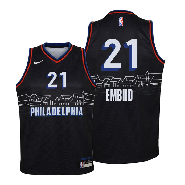 76ers Joel Embiid #21 City Edition 2020-21 Black Youth Jersey