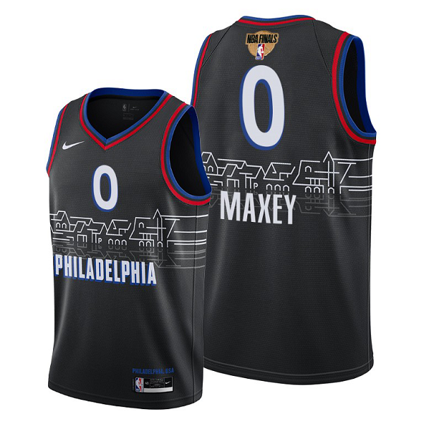 Men's Nike Philadelphia 76ers #0 Tyrese Maxey Black 2021 NBA Playoffs Jersey