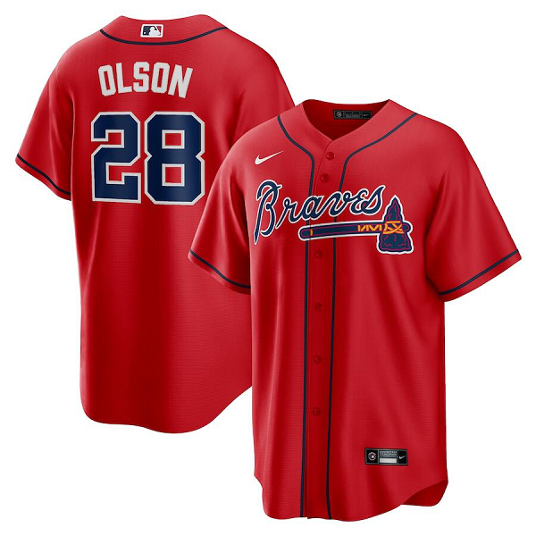 Men's Atlanta Braves #28 Matt Olson Nike Red Alternate Jersey