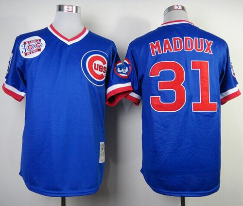 Mitchell And Ness Chicago Cubs #31 Greg Maddux Blue Throwback Stitched MLB Jersey