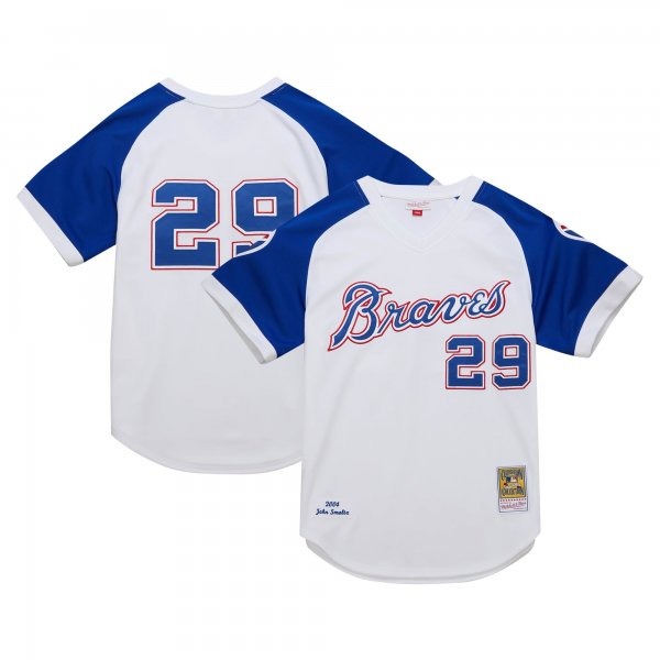 Men's Atlanta Braves John Smoltz Mitchell & Ness White 2004 Cooperstown Collection Throwback Jersey