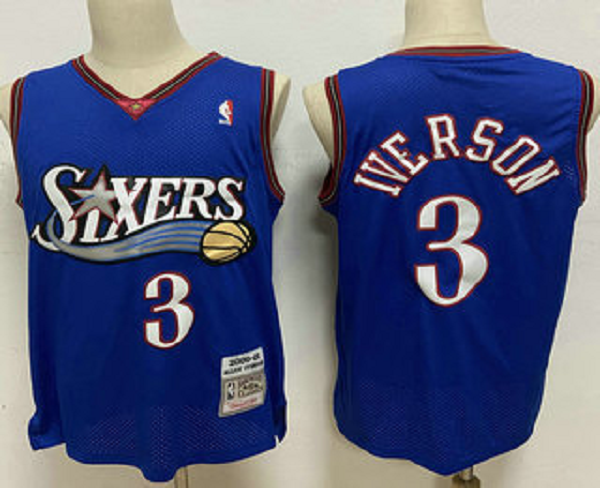 Men's Philadelphia 76ers #3 Allen Iverson 2000-01 Blue Hardwood Classics Soul Swingman Throwback Jersey