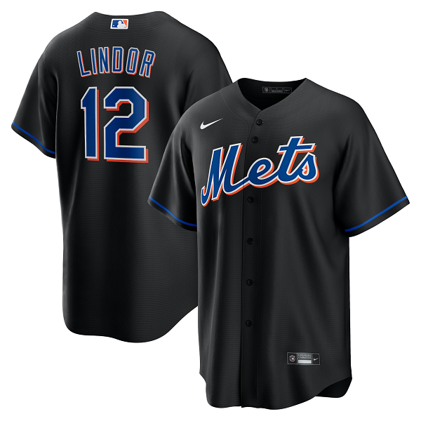 Men's New York Mets #12 Francisco Lindor Nike Black 2022 Alternate Player Jersey