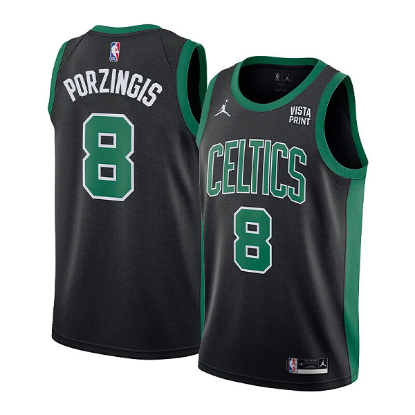 Men's Jordan Boston Celtics #8 Kristaps Porzingis Black NBA Vistaprint Statement Swingman Jersey