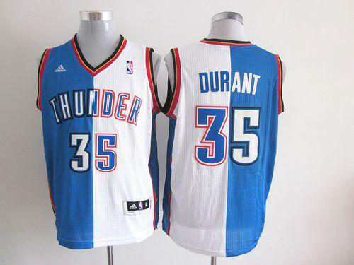 Men's Oklahoma City Thunder #35 Kevin Durant Blue/White Split Fashion Stitched NBA Jersey