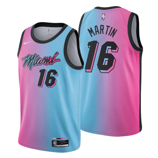 Mens's Miami Heat #16 Caleb Martin 2020-21 Swingman City Edition Blue Pink NBA Jersey