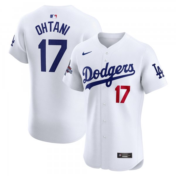 Men's #17 Los Angeles Dodgers Shohei Ohtani Nike White 2024 World Series Champions Home Elite Player Jersey