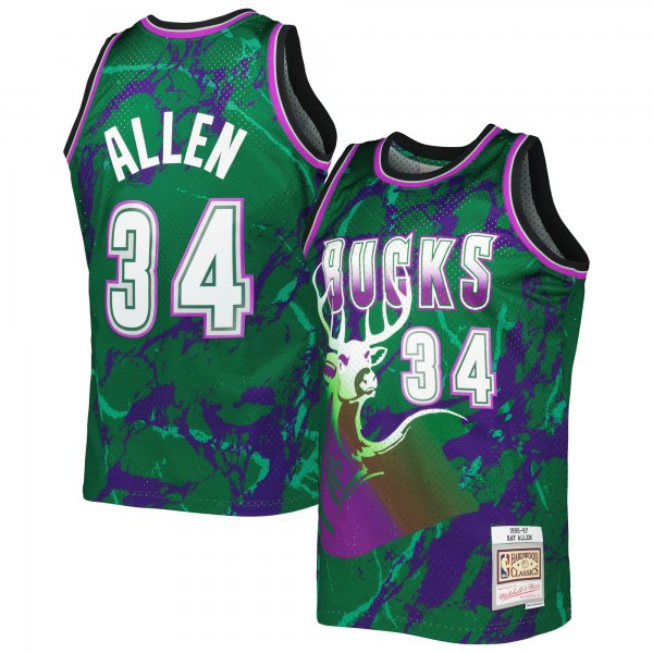 Men's Milwaukee Bucks Ray Allen Mitchell & Ness Green 1996/97 Hardwood Classics Marble Swingman Jersey