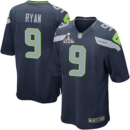 Men's Seattle Seahawks Super Bowl XLVIII #9 Jon Ryan Game Home Steel Blue Jersey