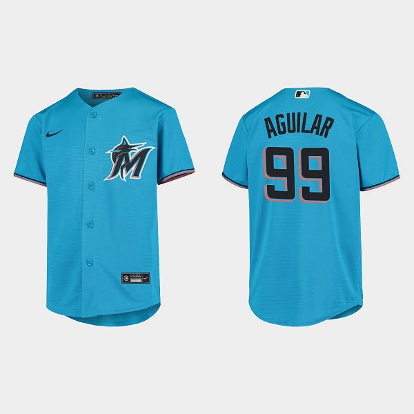 Youth Miami Marlins #99 Jesus Aguilar Blue MLB Jersey