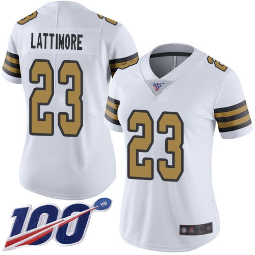 Women's New Orleans Saints #23 Marshon Lattimore WhiteStitched NFL Limited Rush 100th Season Jersey