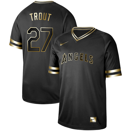 Men's Nike Los Angeles Angels #27 Mike Trout Black Gold MLB Jersey