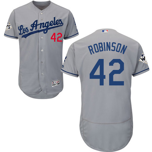 Los Angeles Dodgers #42 Jackie Robinson Grey Flexbase Collection 2017 World Series Bound Stitched MLB Jersey