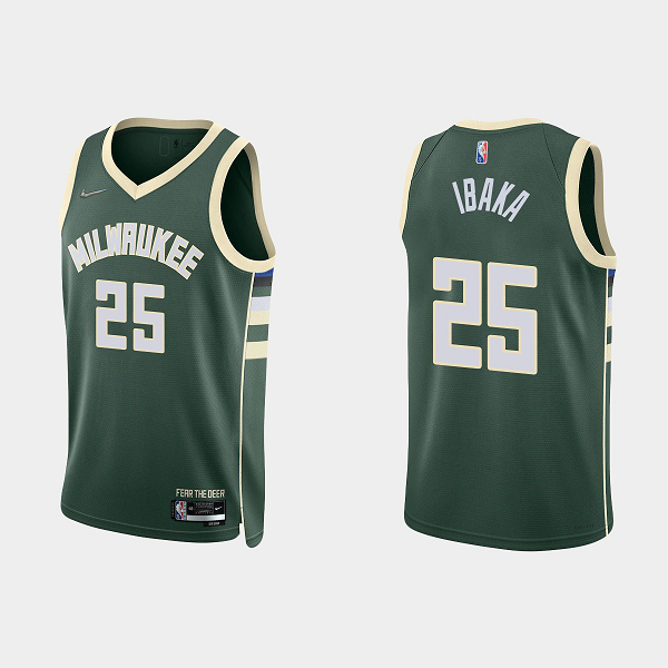 Men's Milwaukee Bucks #25 Serge Ibaka 75th Anniversary Icon Hunter Green NBA Jersey