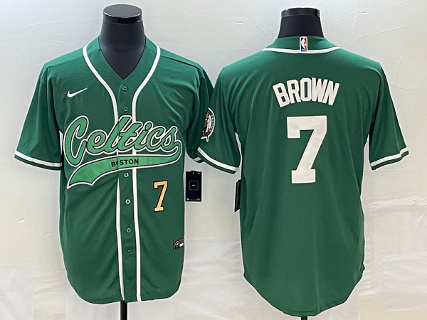 Men's Boston Celtics #7 JAYLEN BROWN Green Baseball Jersey