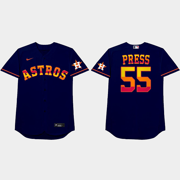 Men's Hoston Astros #55 Ryan Pressly 2021 Players' Weekend Press Nickname Royal MLB Jersey