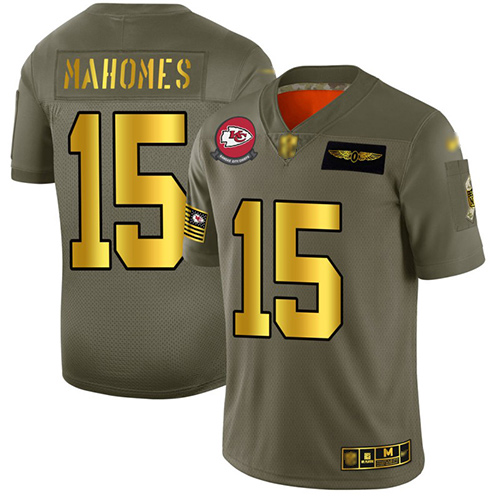 Men's Kansas City Chiefs #15 Patrick Mahomes Camo/Gold Stitched NFL Limited 2019 Salute To Service Jersey