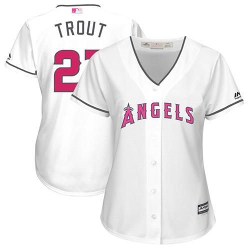 Los Angeles Angels #27 Mike Trout White Mother's Day Cool Base Women's Stitched MLB Jersey