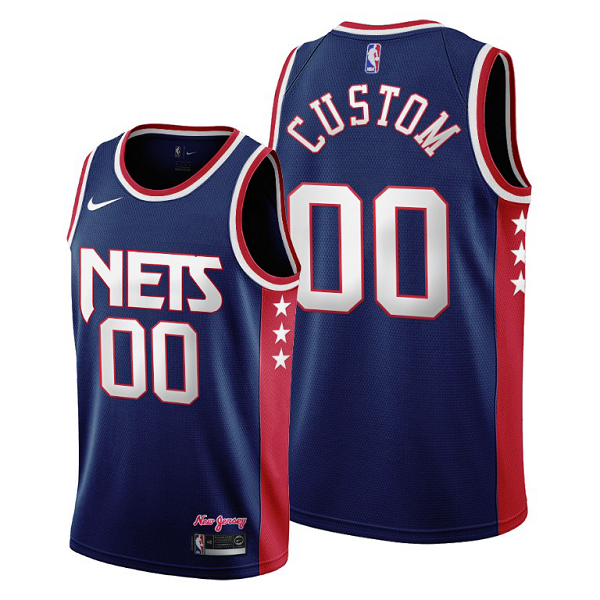 Men's Brooklyn Nets #00 Custom 2021-22 City Edition Throwback 90s Wordmark Navy Jersey