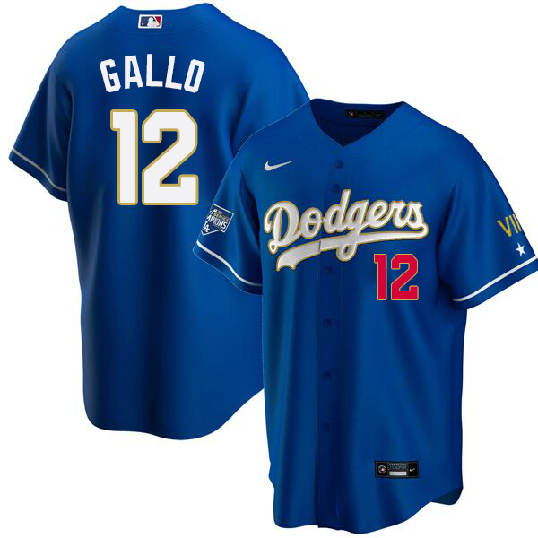 Men's Los Angeles Dodgers #12 Joey Gallo Cool Base MLB Gold Series Jersey - Navy