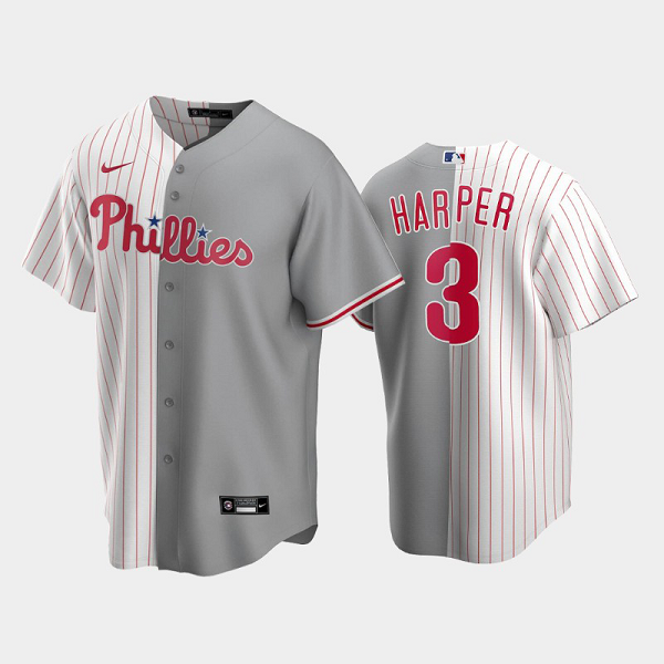 Men's Philadelphia Phillies Split Replica #3 Bryce Harper White/Gray MLB Jersey