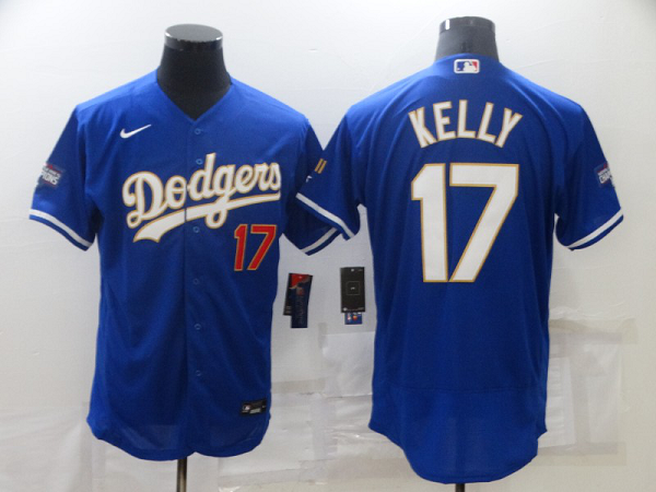 Men's Nike Los Angeles Dodgers #17 Joe Kelly Royal VII Gold Series MLB Cool Base Jersey