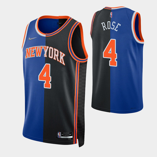 Men's New York Knicks Derrick Rose #4 2021-22 Royal Black Split Edition NBA Jersey