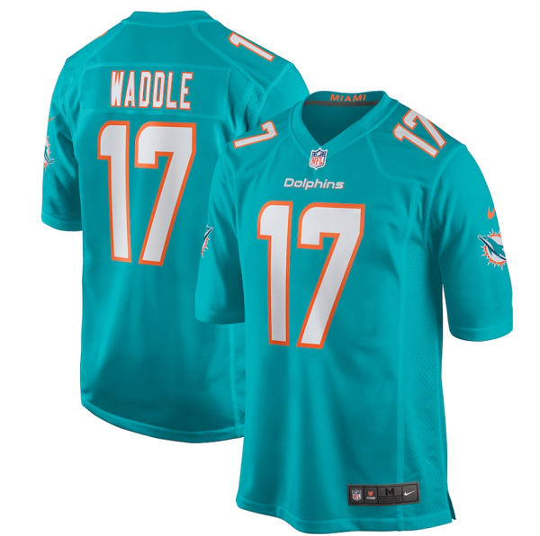 Youth Nike Miami Dolphins #17 Jaylen Waddle Aqua 2021 NFL Draft First Round Pick Game Jersey