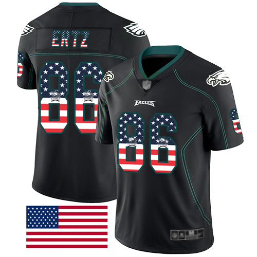 Philadelphia Eagles #86 Zach Ertz Black Men's Stitched NFL Limited Rush USA Flag Jersey